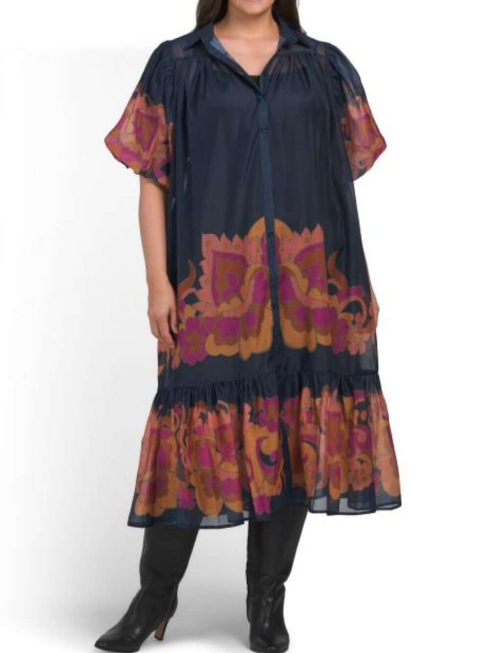 NANCY YANG Plus Puff Sleeve Maxi Dress